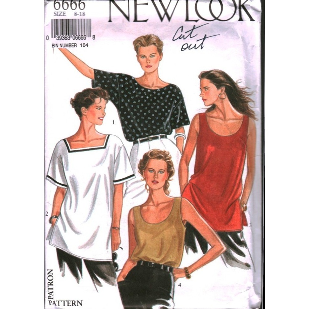 Vintage New Look 6666 Sewing Pattern Womens Tops Tunic Tank Size 8-16 Cut